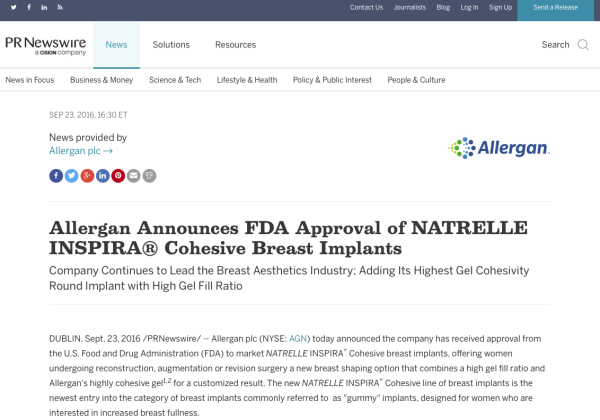 Approval Of Allergen's New Natrelle Inspira Extra Cohesive Breast