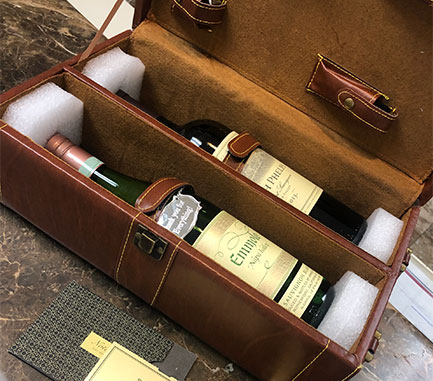 Wine bottles in opened case